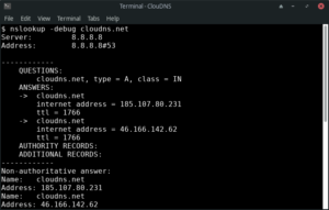 Command line: $ nslookup -debug example.com