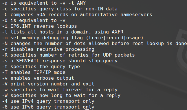 options for the command