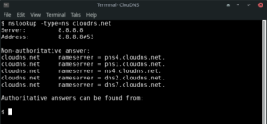 Command line: $nslookup -type=ns example.com